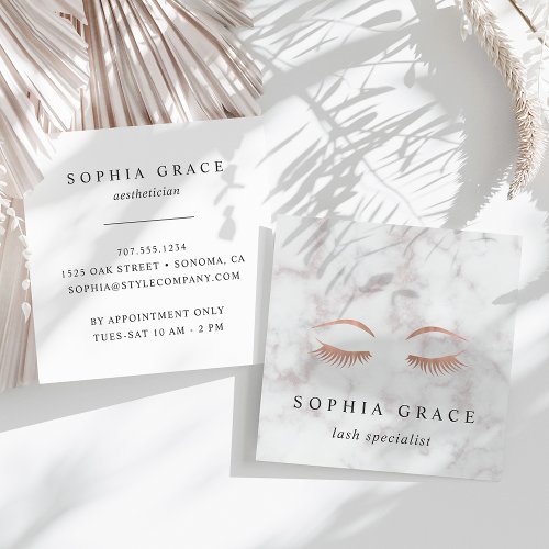 Marble  Rose Gold Lashes  Brows Beauty Square Business Card