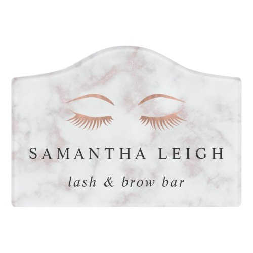 Marble Rose Gold Lashes  Brows Logo Door Sign