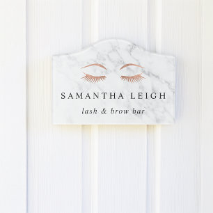 Marble Rose Gold Lashes & Brows Logo Door Sign