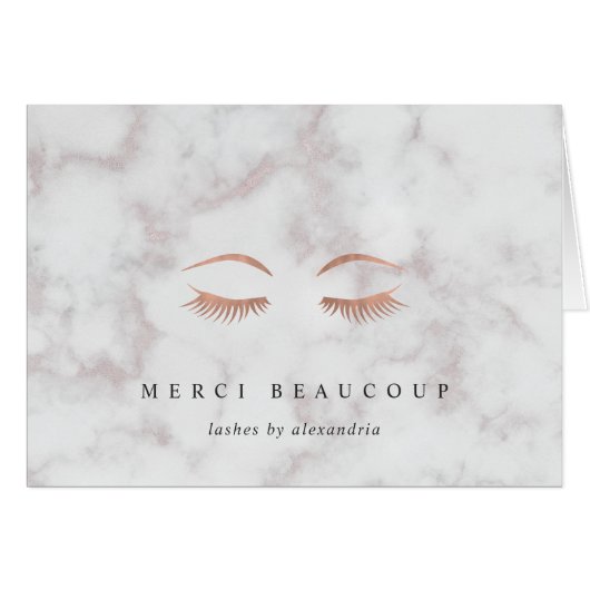 Marble & Rose Gold Lashes & Brows Logo Note Cards (Front Horizontal)