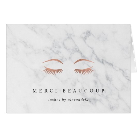 Marble & Rose Gold Lashes & Brows Note Cards (Front Horizontal)