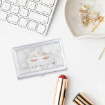 Marble Rose Gold Lashes & Brows Personalized Business Card Case<br><div class="desc">Elegant business card holder for aestheticians or makeup artists features your name and/or business name in dark gray lettering on a marble background adorned with a pair of lush lashes and brows in faux rose gold foil.</div>