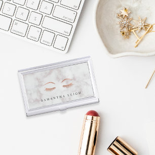 Marble Rose Gold Lashes & Brows Personalized Business Card Case