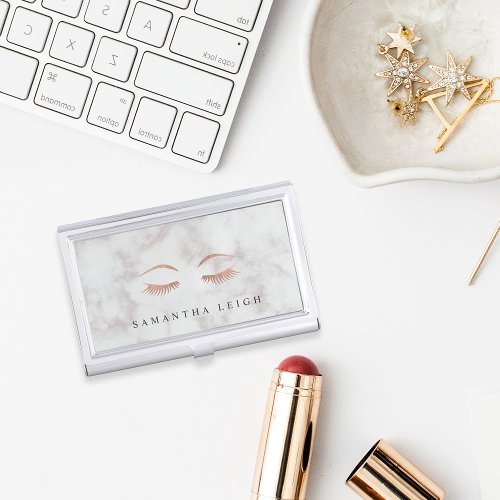 Marble Rose Gold Lashes  Brows Personalized Business Card Case