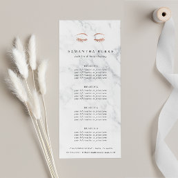 Marble Rose Gold Lashes &amp; Brows Pricing &amp; Services Rack Card