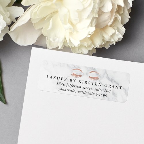 Marble  Rose Gold Lashes  Brows Return Address Label