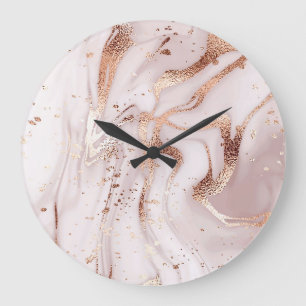 Marble Rose Gold: Liquid Abstract. Large Clock