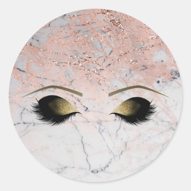 Marble Rose Gold Makeup Eyelashes Beauty Party Classic Round Sticker (Front)
