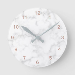 Marble Rose Gold Modern Elegant Round Clock