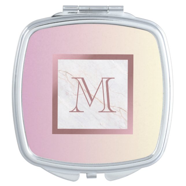 Marble Rose Gold Monogram Girly Pink Compact Mirror (Front)