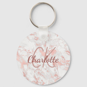 Marble rose gold monogram initials name  keychain