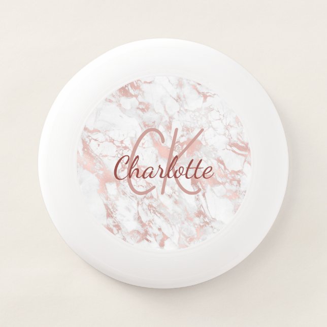 Marble rose gold monogram initials name  Wham-O frisbee (Front)
