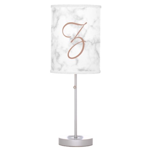 Marble Rose Gold Monogram Modern Elegant Table Lamp