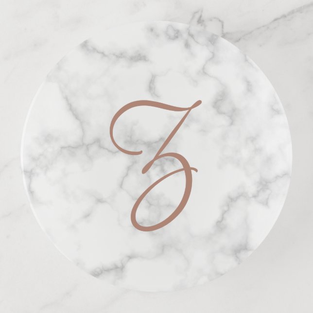 Marble Rose Gold Monogram Modern Elegant Trinket Tray (Front)