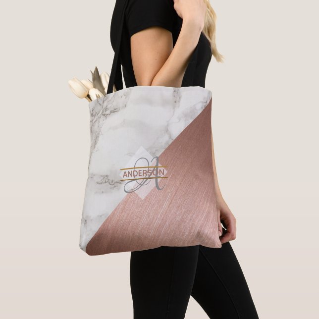 Marble Rose Gold MONOGRAM Tote Bags (Close Up)