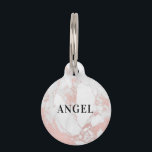 Marble rose gold name monogram girl dog  pet ID tag<br><div class="desc">A white and rose gold faux marble looking background. Personalize and add a name. Add your phone number on the back. Black colored letters.</div>