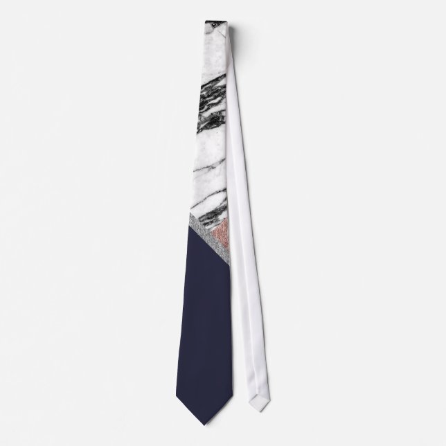 Marble Rose Gold Navy Blue Triangle Geometric Tie (Front)