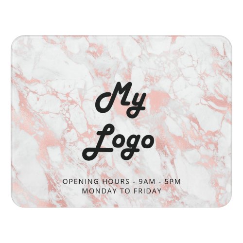 Marble rose gold opening hours business logo door sign