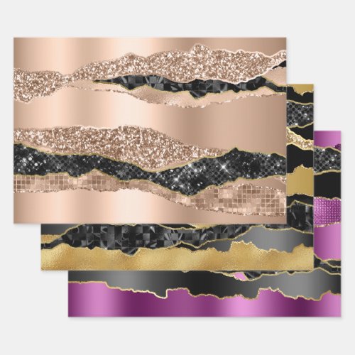 Marble rose gold purple glitter metallic foil  wrapping paper sheets