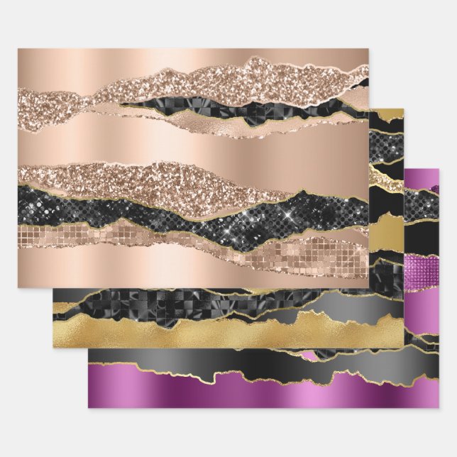 Marble rose gold purple glitter metallic foil  wrapping paper sheets (Set)