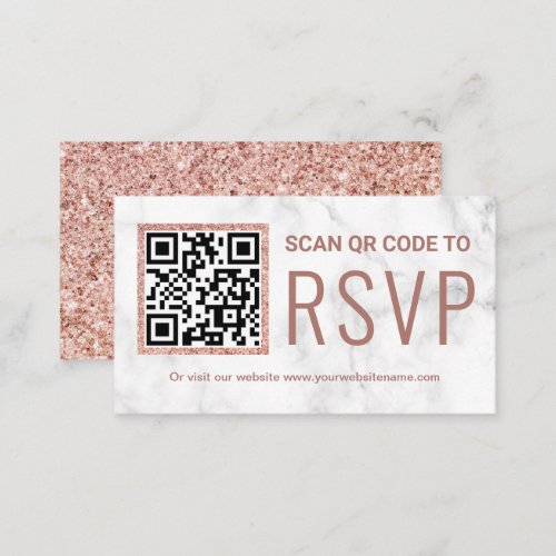 Marble Rose Gold QR Code RSVP Wedding Website Enclosure Card