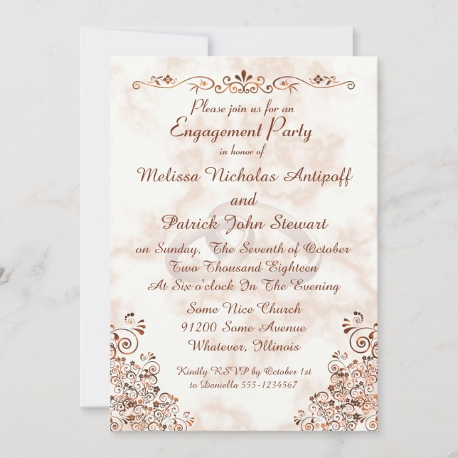 Marble Rose Gold Rings Elegant Engagement Party Invitation (Front)