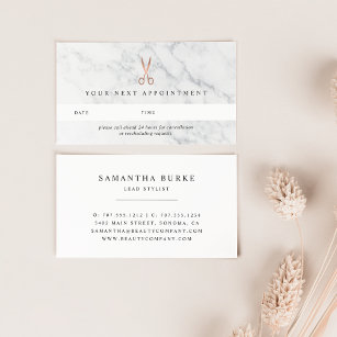 Marble & Rose Gold Scissors   Hair Salon Appointment Card