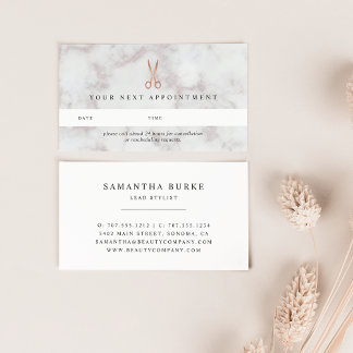 Marble & Rose Gold Scissors | Hair Salon Appointment Card