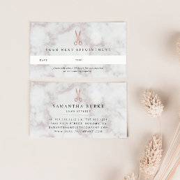 Marble &amp; Rose Gold Scissors | Hair Salon Appointment Card