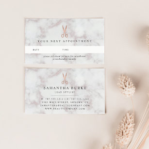 Marble & Rose Gold Scissors   Hair Salon Appointment Card