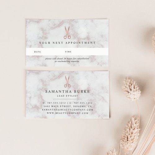 Marble  Rose Gold Scissors  Hair Salon Appointment Card