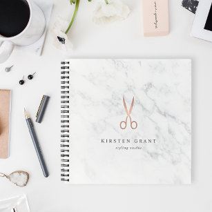 Marble & Rose Gold Scissors Hair Salon Logo Notebook