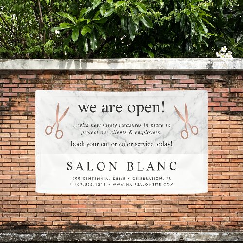 Marble  Rose Gold Scissors Hair Salon Reopening Banner
