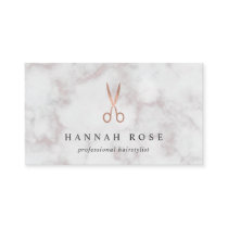 Marble & Rose Gold Scissors Logo Hairstylist Business Card Marble & Rose Gold Scissors Logo Hairstylist Business Card