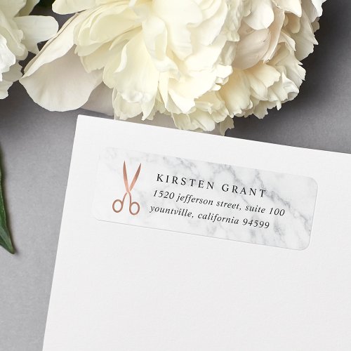 Marble  Rose Gold Scissors Logo Return Address Label