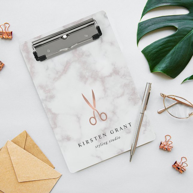 Marble & Rose Gold Scissors Salon Logo Mini Clipboard (Creator Uploaded)