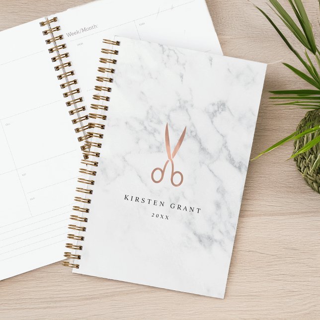 Marble & Rose Gold Scissors Salon Logo Planner (Creator Uploaded)