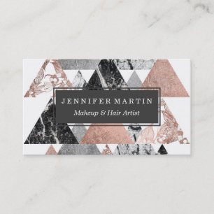 Marble Rose Gold Silver and Floral Geo Triangles Business Card