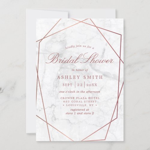 Marble Rose Gold Simple Geometric Bridal Shower Invitation