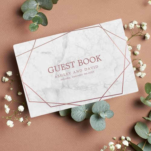 Marble Rose Gold Simple Geometric Wedding Guest Book