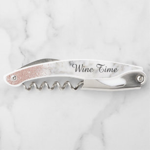 Marble Rose Gold Stylish Wine Time Glitter Waiter's Corkscrew