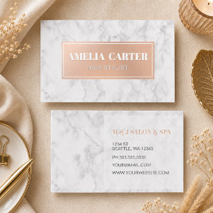 Marble Rose Gold stylist salon spa makeup Raised Spot UV Business Card