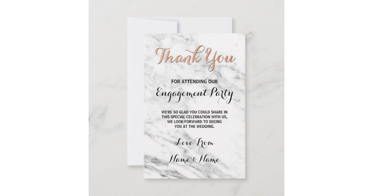 Marble Rose Gold Thank You Card Engagement Wedding | Zazzle