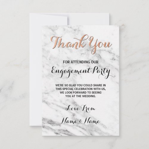 Marble Rose Gold Thank You Card Engagement Wedding