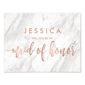 Marble & Rose Gold Will You Be My Maid of Honor Card