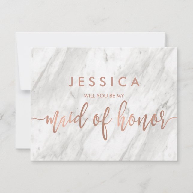 Marble & Rose Gold Will You Be My Maid of Honor Invitation (Front)