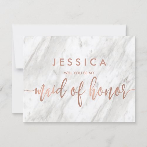 Marble  Rose Gold Will You Be My Maid of Honor Invitation