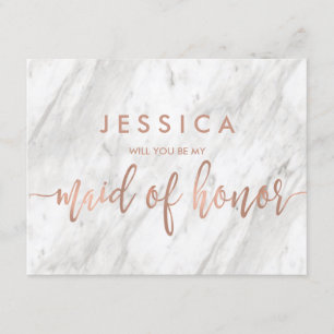 Marble & Rose Gold Will You Be My Maid of Honor Invitation