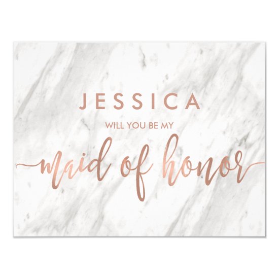 Marble & Rose Gold Will You Be My Maid of Honor Invitation
