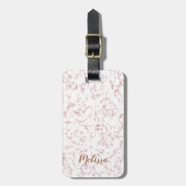 Marble Rose Gold with Custom Monogram Luggage Tag (Front Vertical)